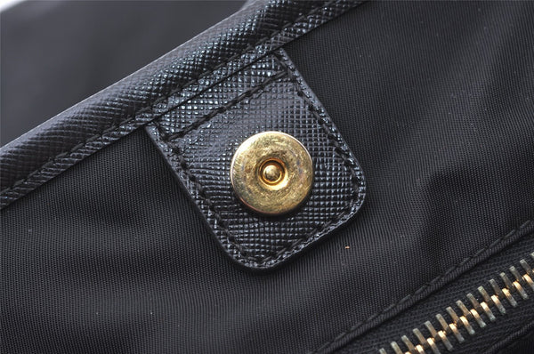 Authentic PRADA Vintage Nylon Tessuto Leather Shoulder Tote Bag Black 0413J