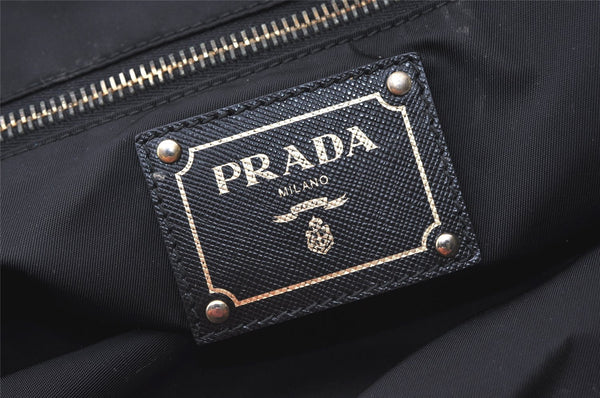 Authentic PRADA Vintage Nylon Tessuto Leather Shoulder Tote Bag Black 0413J