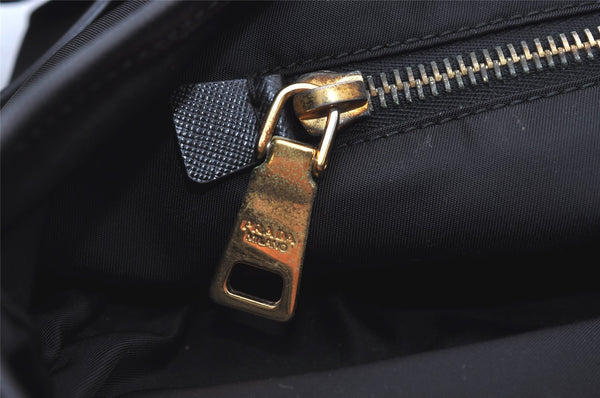 Authentic PRADA Vintage Nylon Tessuto Leather Shoulder Tote Bag Black 0413J