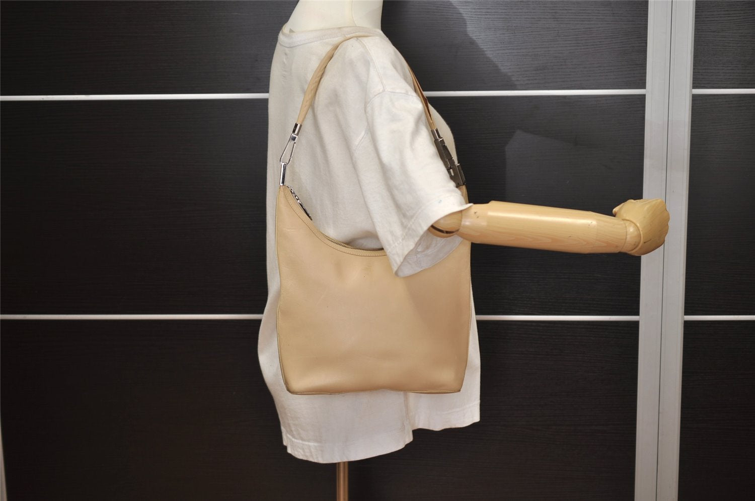 Authentic GUCCI Vintage Shoulder Hand Bag Purse Leather 0013814 Beige 0414K