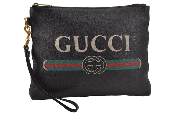 Authentic GUCCI Portfolio Clutch Hand Bag Purse Leather 572770 Black 0416J