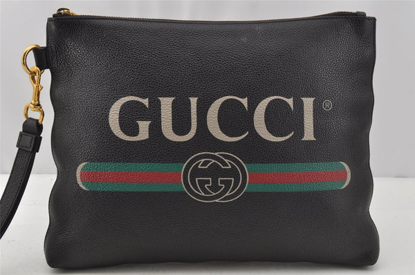 Authentic GUCCI Portfolio Clutch Hand Bag Purse Leather 572770 Black 0416J