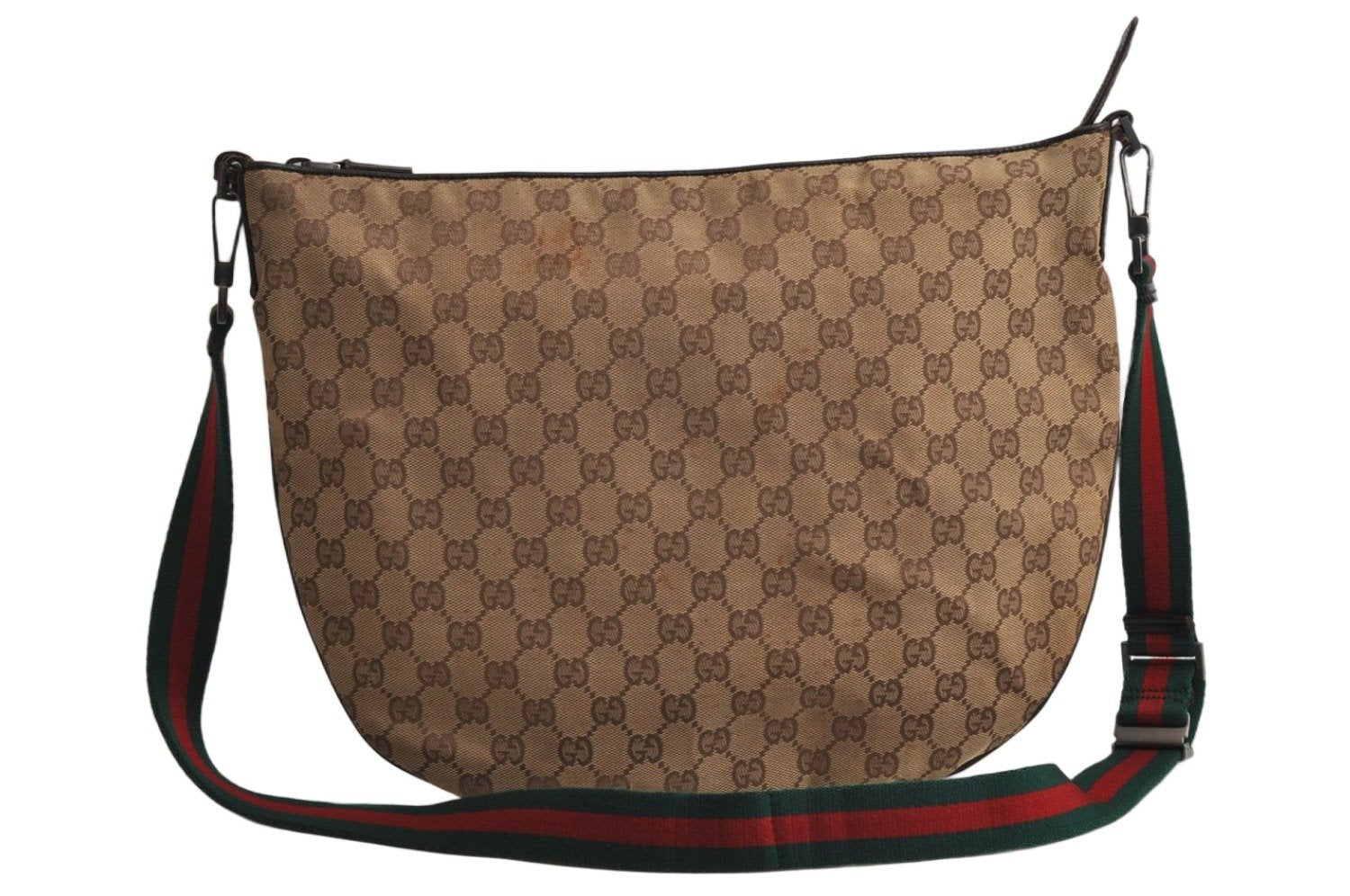 Authentic GUCCI Web Sherry Line Shoulder Cross Bag GG Canvas Leather Brown 0416K