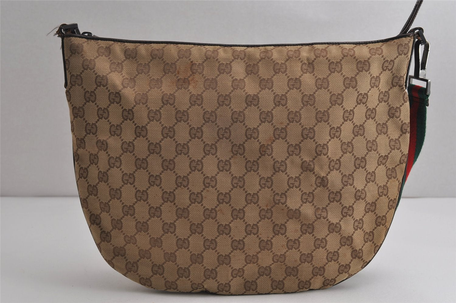 Authentic GUCCI Web Sherry Line Shoulder Cross Bag GG Canvas Leather Brown 0416K