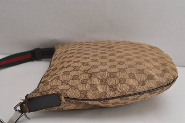 Authentic GUCCI Web Sherry Line Shoulder Cross Bag GG Canvas Leather Brown 0416K