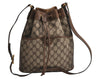 Authentic GUCCI Web Sherry Line Drawstring Bag GG PVC Leather Brown Junk 0417K