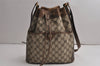 Authentic GUCCI Web Sherry Line Drawstring Bag GG PVC Leather Brown Junk 0417K