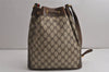 Authentic GUCCI Web Sherry Line Drawstring Bag GG PVC Leather Brown Junk 0417K