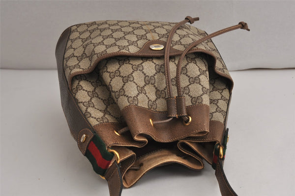 Authentic GUCCI Web Sherry Line Drawstring Bag GG PVC Leather Brown Junk 0417K