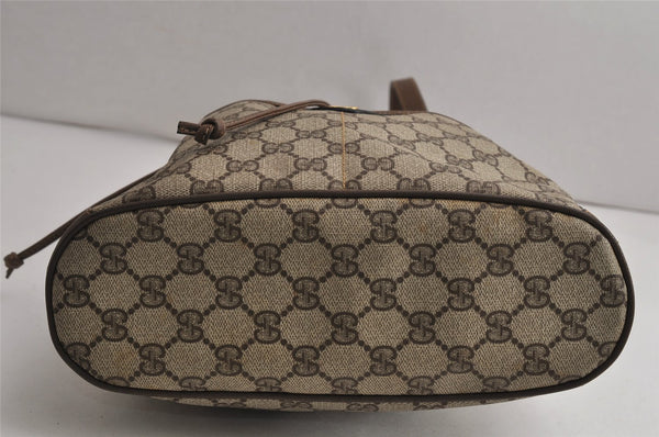 Authentic GUCCI Web Sherry Line Drawstring Bag GG PVC Leather Brown Junk 0417K