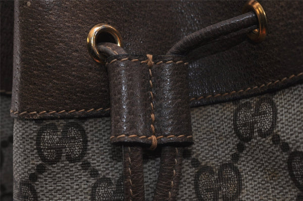 Authentic GUCCI Web Sherry Line Drawstring Bag GG PVC Leather Brown Junk 0417K