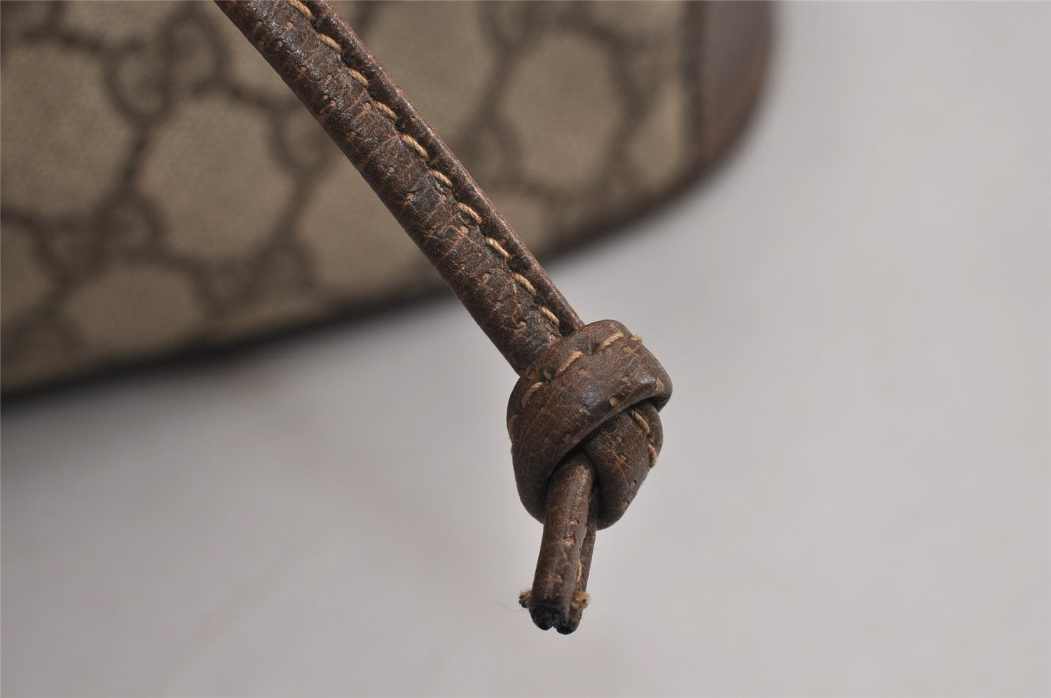 Authentic GUCCI Web Sherry Line Drawstring Bag GG PVC Leather Brown Junk 0417K