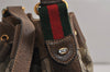Authentic GUCCI Web Sherry Line Drawstring Bag GG PVC Leather Brown Junk 0417K