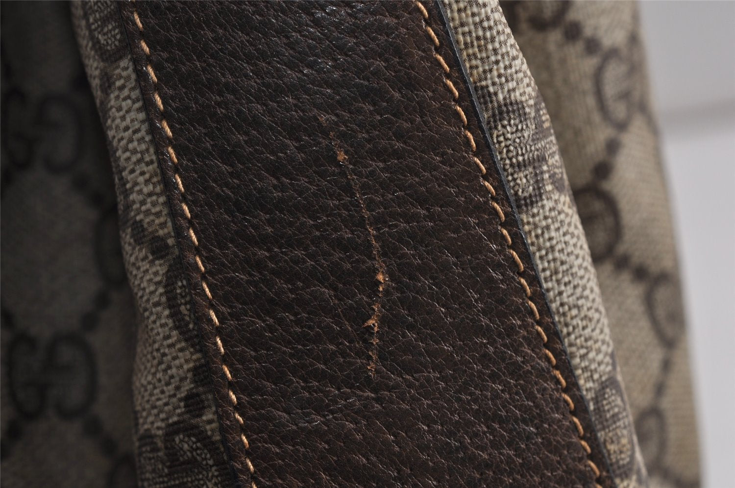 Authentic GUCCI Web Sherry Line Drawstring Bag GG PVC Leather Brown Junk 0417K