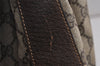 Authentic GUCCI Web Sherry Line Drawstring Bag GG PVC Leather Brown Junk 0417K