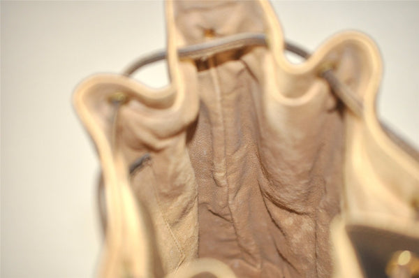 Authentic GUCCI Web Sherry Line Drawstring Bag GG PVC Leather Brown Junk 0417K