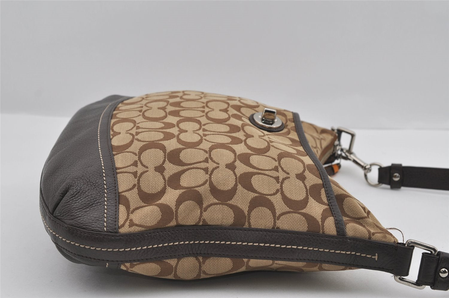 Authentic COACH Signature Shoulder Cross Bag Canvas Leather F24032 Brown 0418I