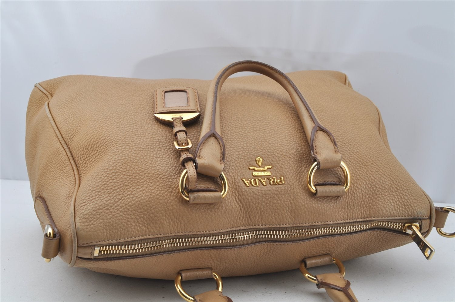 Authentic PRADA Vintage Leather Nappa 2Way Shoulder Hand Bag Beige 0420J