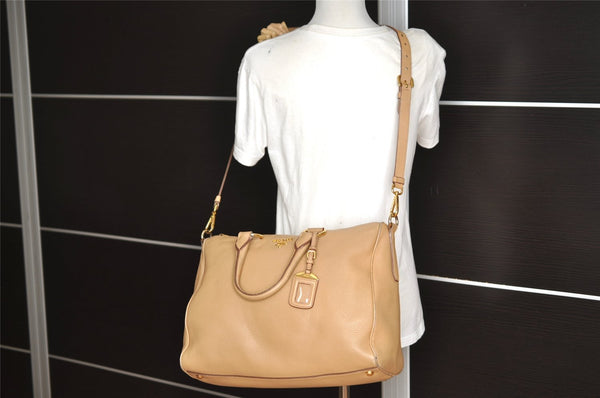 Authentic PRADA Vintage Leather Nappa 2Way Shoulder Hand Bag Beige 0420J