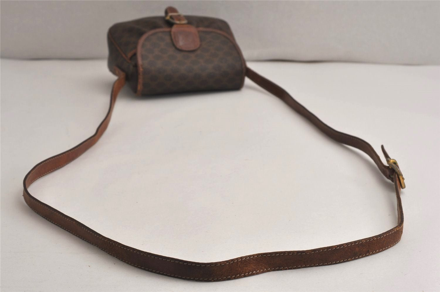 Authentic CELINE Macadam Blason Shoulder Cross Bag PVC Leather Brown 0420K