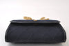 Authentic CHANEL Cotton Leather Matelasse Chain Shoulder Cross Bag Navy CC 0422J