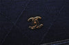 Authentic CHANEL Cotton Leather Matelasse Chain Shoulder Cross Bag Navy CC 0422J