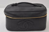 Authentic CHANEL Caviar Skin Vanity Cosmetic Hand Bag Purse Black CC 0426J