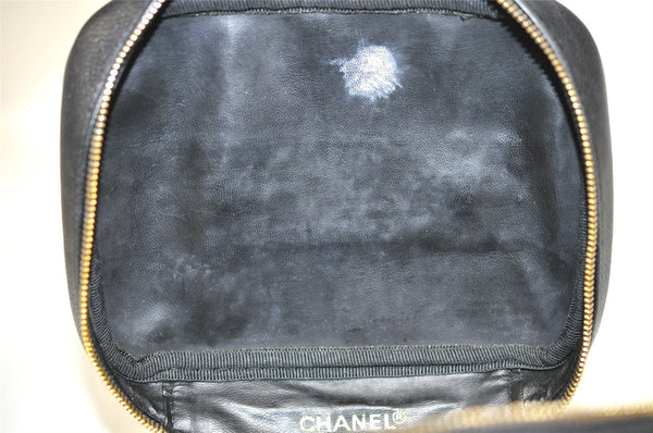 Authentic CHANEL Caviar Skin Vanity Cosmetic Hand Bag Purse Black CC 0426J