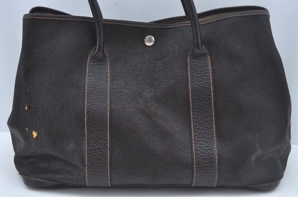 Authentic HERMES Vintage Garden Party PM Tote Hand Bag Leather Brown 0429J