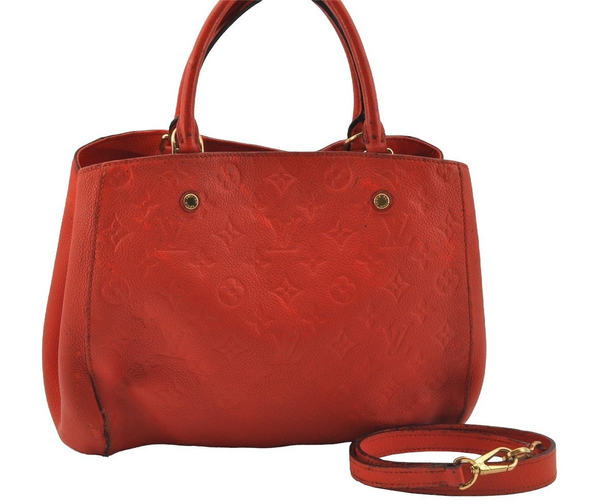 Auth Louis Vuitton Monogram Empreinte Montaigne MM 2Way Hand Bag Red LV 0430J
