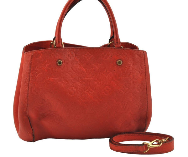Auth Louis Vuitton Monogram Empreinte Montaigne MM 2Way Hand Bag Red LV 0430J