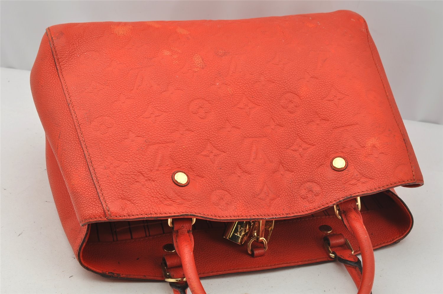 Auth Louis Vuitton Monogram Empreinte Montaigne MM 2Way Hand Bag Red LV 0430J