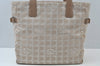 Authentic CHANEL New Travel Line Shoulder Tote Bag Nylon Leather Beige 0431J