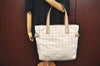 Authentic CHANEL New Travel Line Shoulder Tote Bag Nylon Leather Beige 0431J