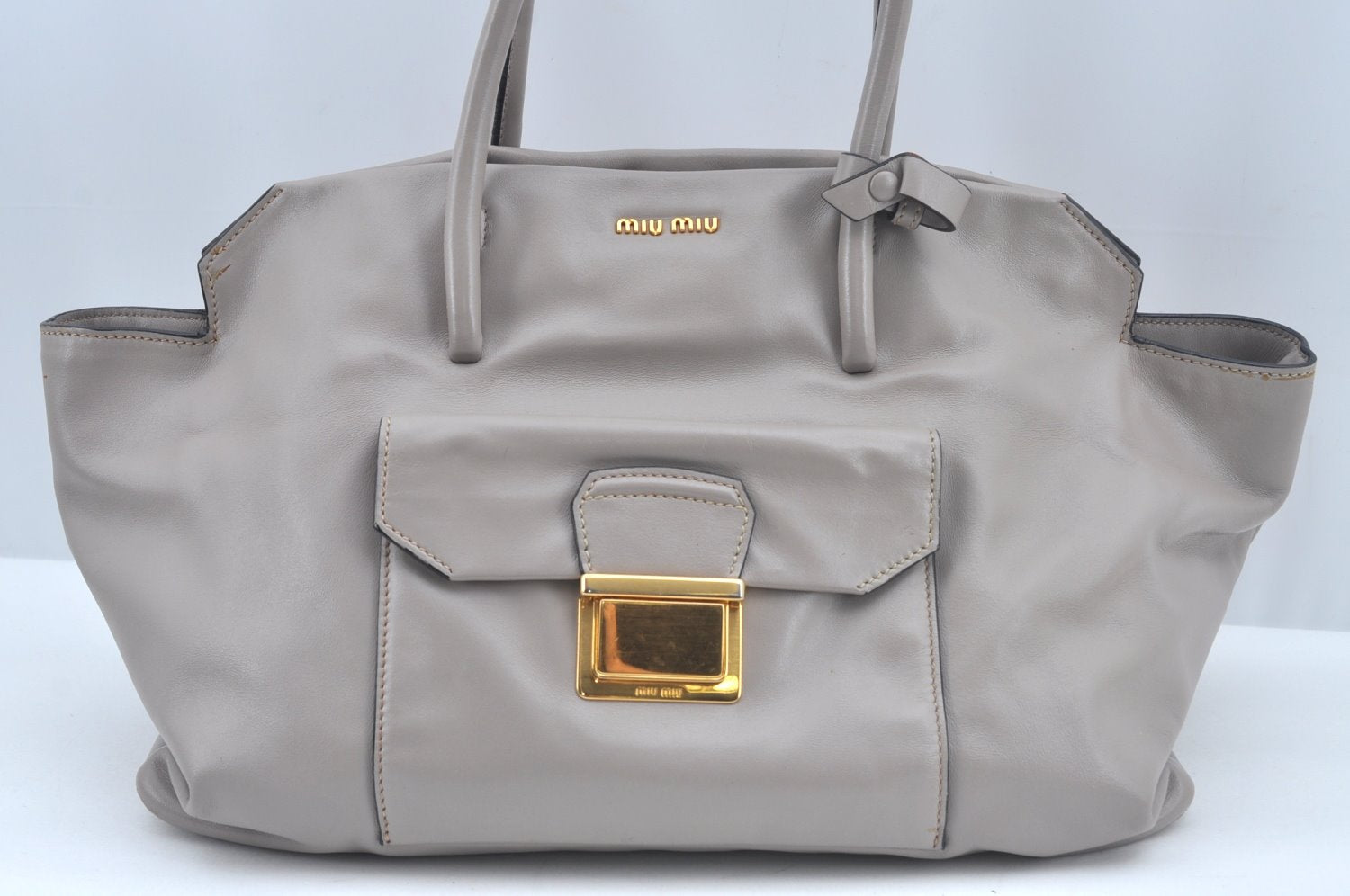 Authentic MIU MIU Vintage Leather 2Way Shoulder Tote Bag Gray 0432J