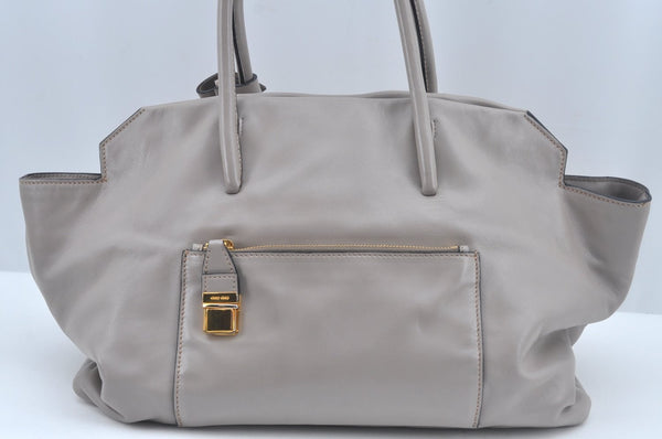 Authentic MIU MIU Vintage Leather 2Way Shoulder Tote Bag Gray 0432J