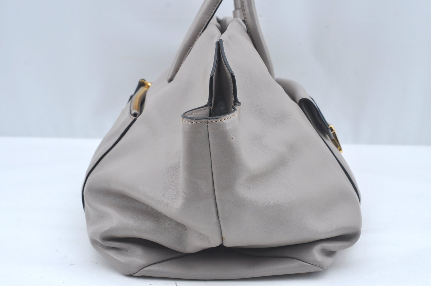 Authentic MIU MIU Vintage Leather 2Way Shoulder Tote Bag Gray 0432J