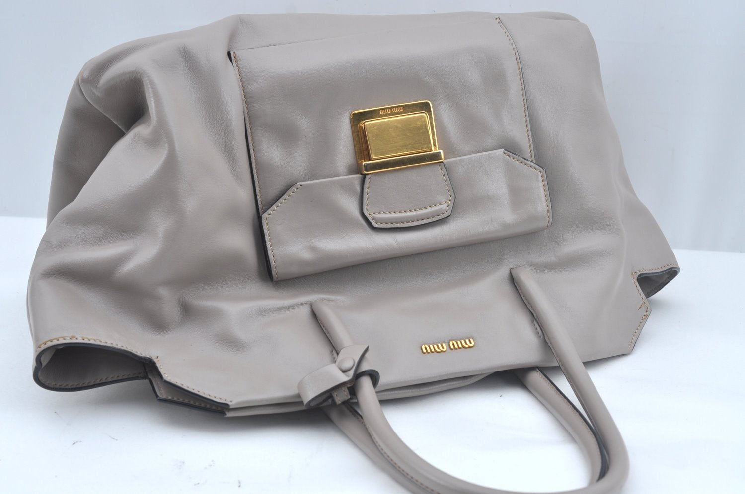 Authentic MIU MIU Vintage Leather 2Way Shoulder Tote Bag Gray 0432J