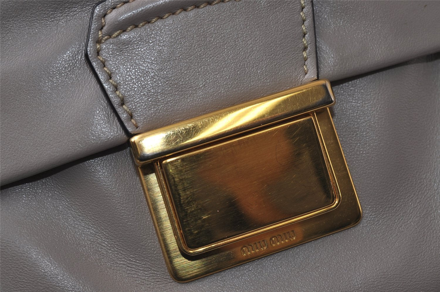 Authentic MIU MIU Vintage Leather 2Way Shoulder Tote Bag Gray 0432J