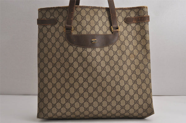Authentic GUCCI Vintage Shoulder Tote Bag GG PVC Leather Brown 0432K