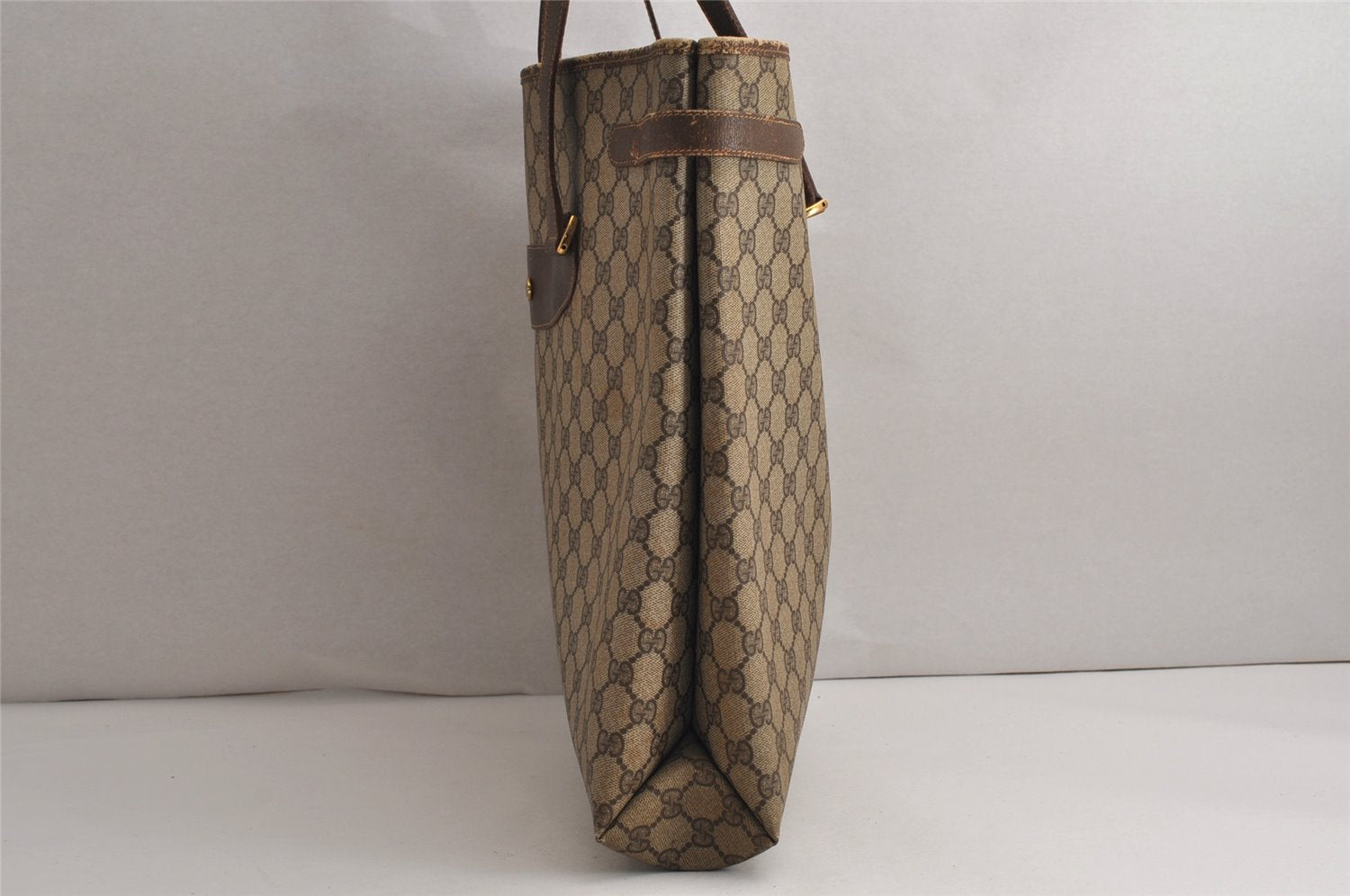 Authentic GUCCI Vintage Shoulder Tote Bag GG PVC Leather Brown 0432K