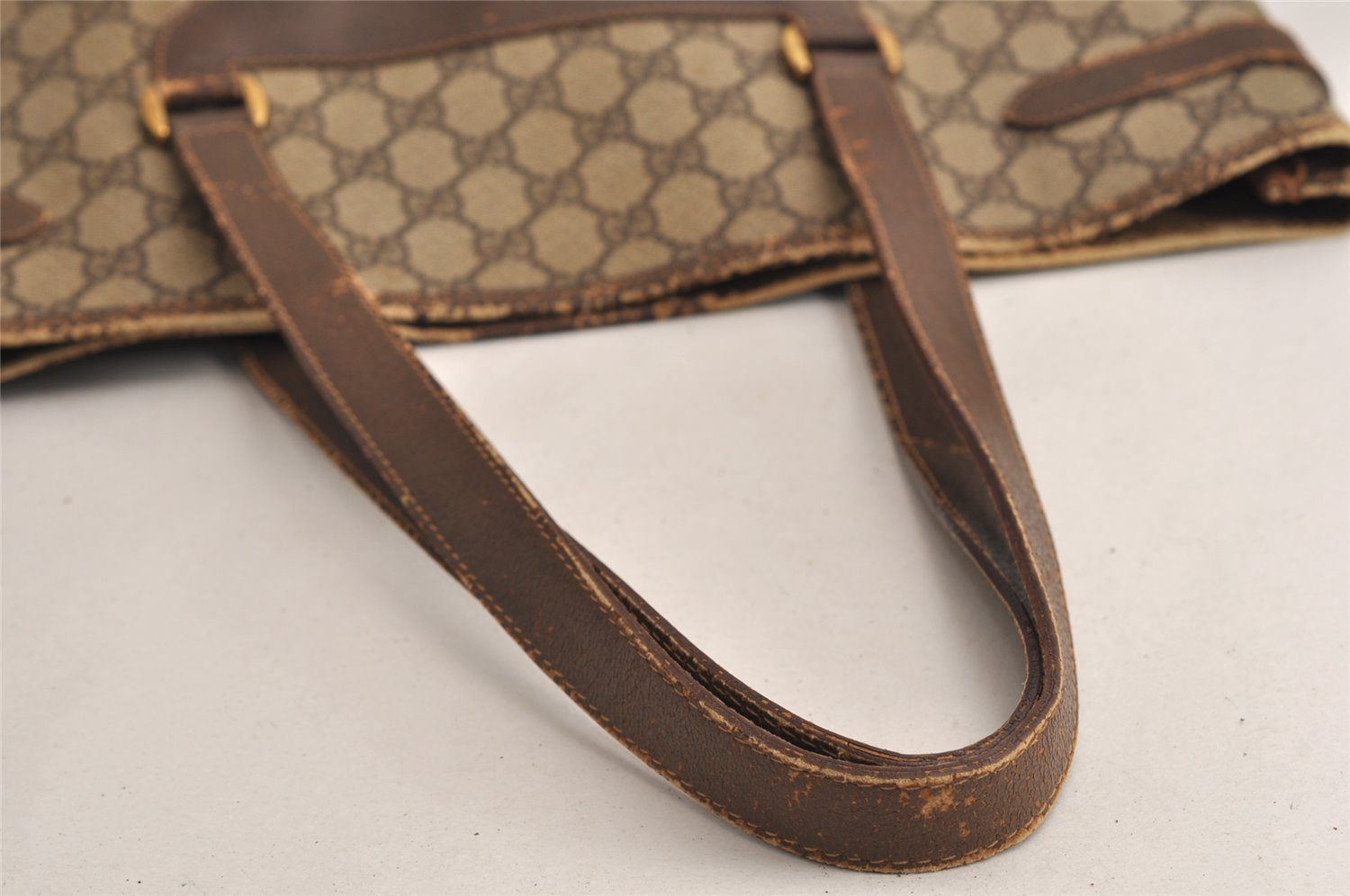 Authentic GUCCI Vintage Shoulder Tote Bag GG PVC Leather Brown 0432K