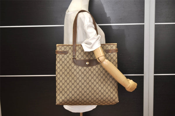 Authentic GUCCI Vintage Shoulder Tote Bag GG PVC Leather Brown 0432K