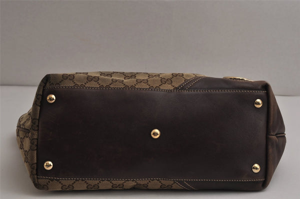 Authentic GUCCI New Britt Shoulder Tote Bag GG Canvas Leather 169946 Brown 0433K