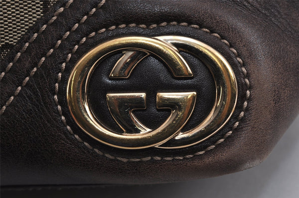 Authentic GUCCI New Britt Shoulder Tote Bag GG Canvas Leather 169946 Brown 0433K