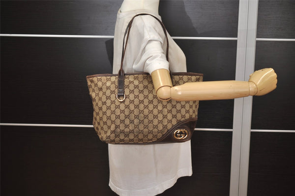 Authentic GUCCI New Britt Shoulder Tote Bag GG Canvas Leather 169946 Brown 0433K