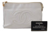 Authentic CHANEL Vintage Caviar Skin Clutch Hand Bag Purse White CC 0436J