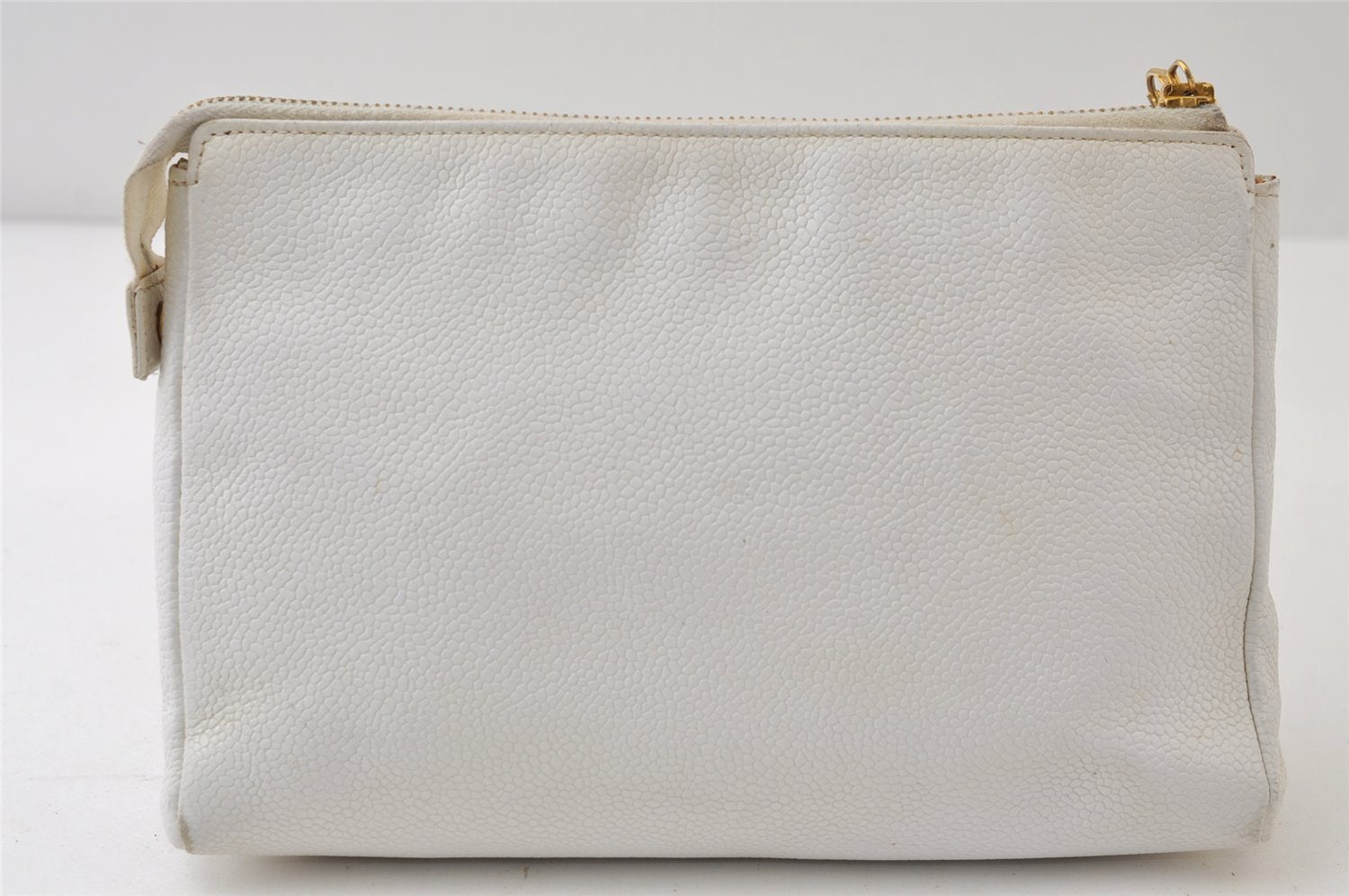 Authentic CHANEL Vintage Caviar Skin Clutch Hand Bag Purse White CC 0436J