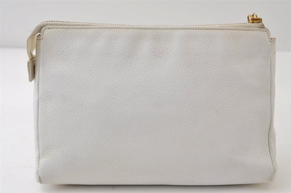 Authentic CHANEL Vintage Caviar Skin Clutch Hand Bag Purse White CC 0436J