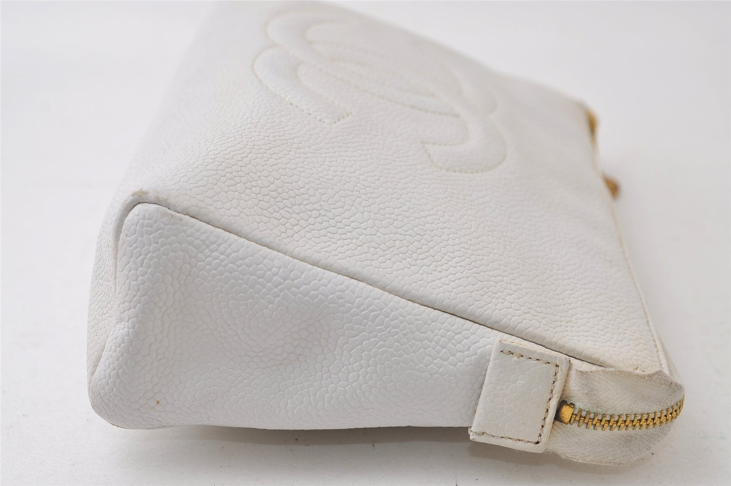 Authentic CHANEL Vintage Caviar Skin Clutch Hand Bag Purse White CC 0436J
